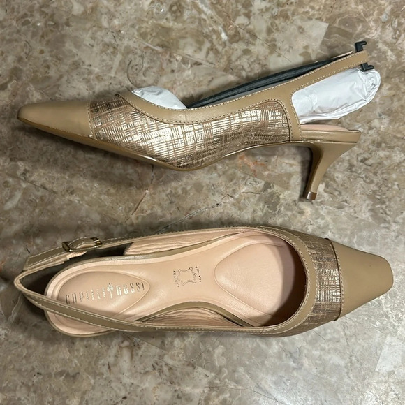 Anthropologie shoes women NEW! Slingback kitten heel Aurora warm taupe gold.7.5 - Picture 11 of 16